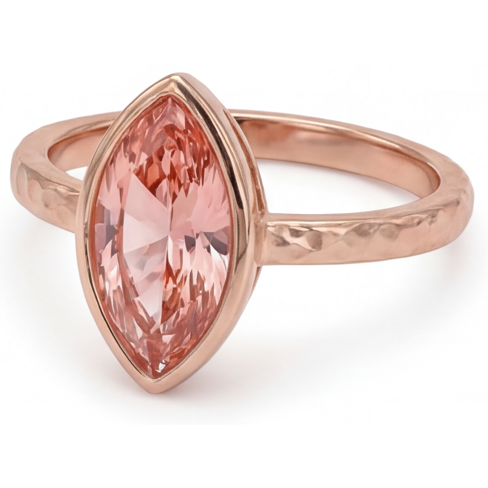 Padparadscha-Saphir-Ring 3,5 Karat im Labor gezüchtet Marquise Lünette Solitär 14 Karat Roségold
