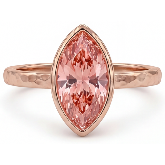 Padparadscha-Saphir-Ring 3,5 Karat im Labor gezüchtet Marquise Lünette Solitär 14 Karat Roségold