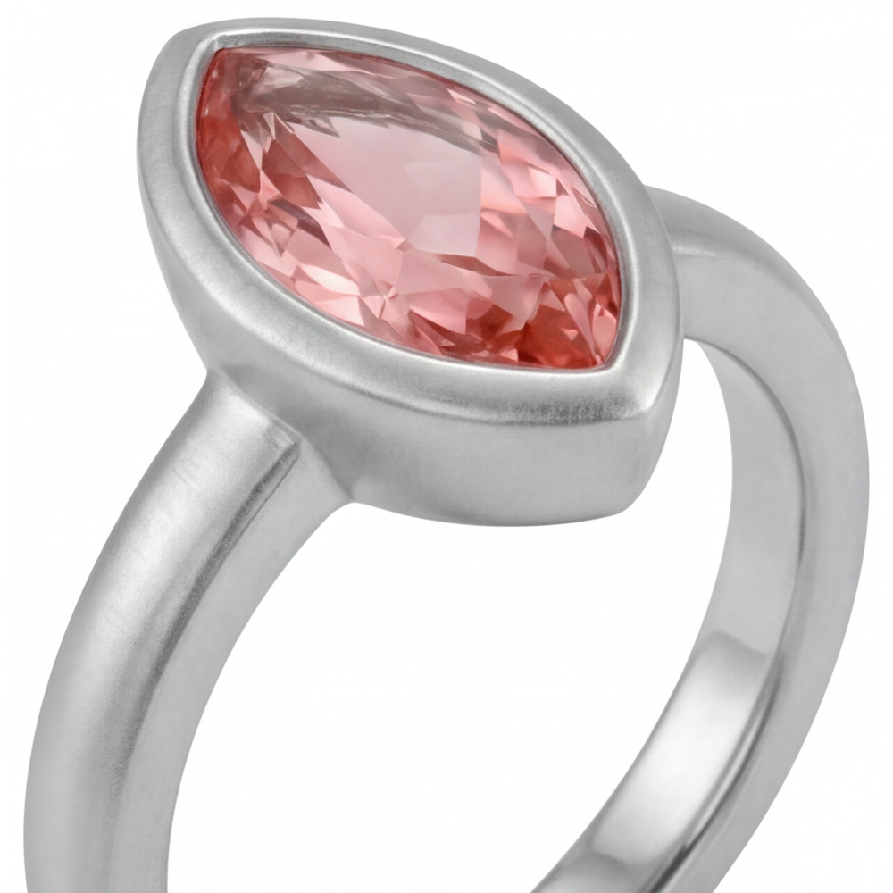 Antiker Padparadscha-Saphir-Ring 3,5 Karat im Labor gezüchtet Marquise Lünette Solitär 14 Karat Weißgold