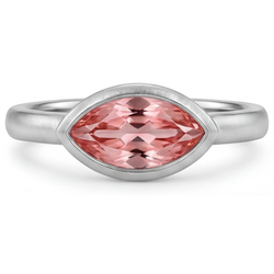 Antiker Padparadscha-Saphir-Ring 3,5 Karat im Labor gezüchtet Marquise Lünette Solitär 14 Karat Weißgold