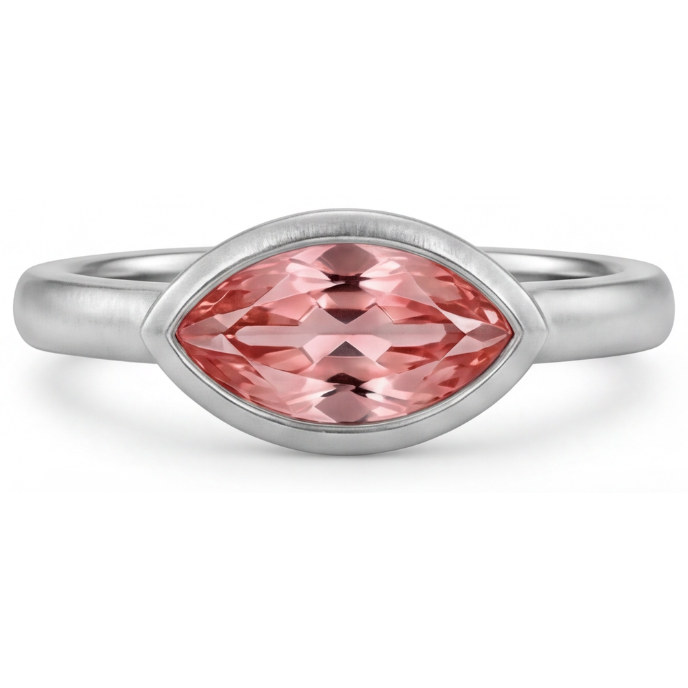 Antiker Padparadscha-Saphir-Ring 3,5 Karat im Labor gezüchtet Marquise Lünette Solitär 14 Karat Weißgold