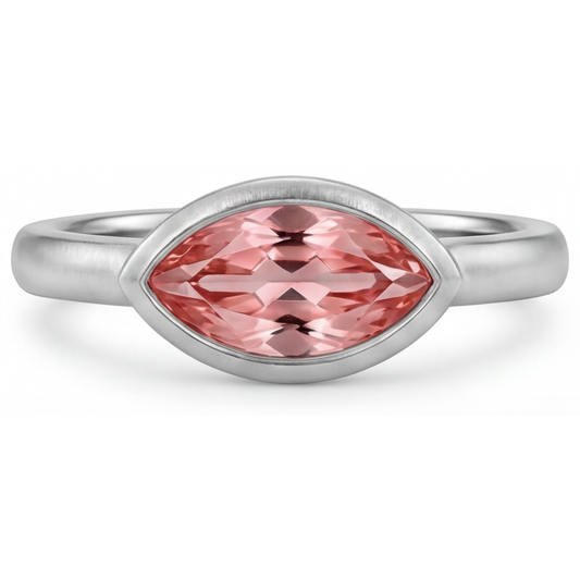 Antiker Padparadscha-Saphir-Ring 3,5 Karat im Labor gezüchtet Marquise Lünette Solitär 14 Karat Weißgold