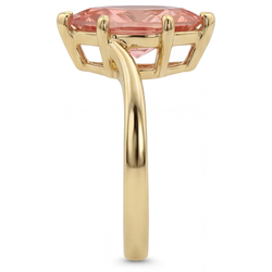 Padparadscha-Saphir-Ring, 3,5 Karat, im Labor gezüchtet, Marquise-Schliff, Bypass-Design, 14 Karat Gelbgold