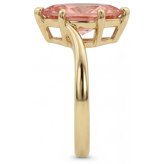 Padparadscha-Saphir-Ring, 3,5 Karat, im Labor gezüchtet, Marquise-Schliff, Bypass-Design, 14 Karat Gelbgold