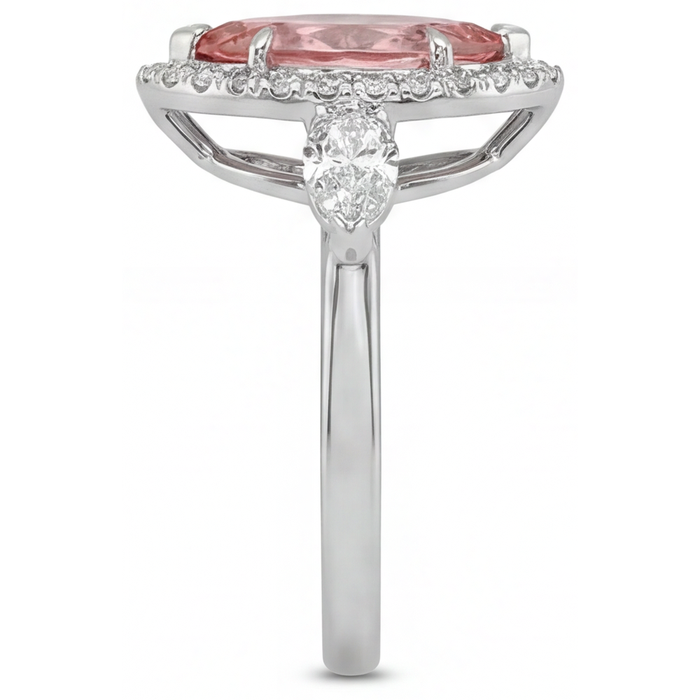 Padparadscha-Saphir-Ring 2,3 Karat Echter Marquise Halo Vintage 14 Karat Weißgold