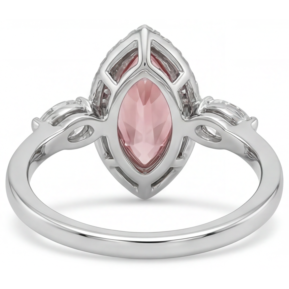 Padparadscha-Saphir-Ring 2,3 Karat Echter Marquise Halo Vintage 14 Karat Weißgold