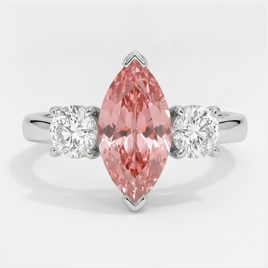 Padparadscha-Saphir-Ring 3,1 Karat Echter Marquise-Schliff Dreistein Platin