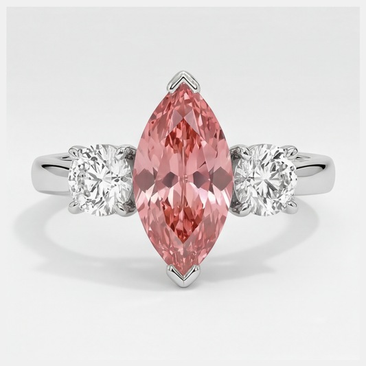 Padparadscha-Saphir-Ring 3,1 Karat Echter Marquise-Schliff Dreistein Platin