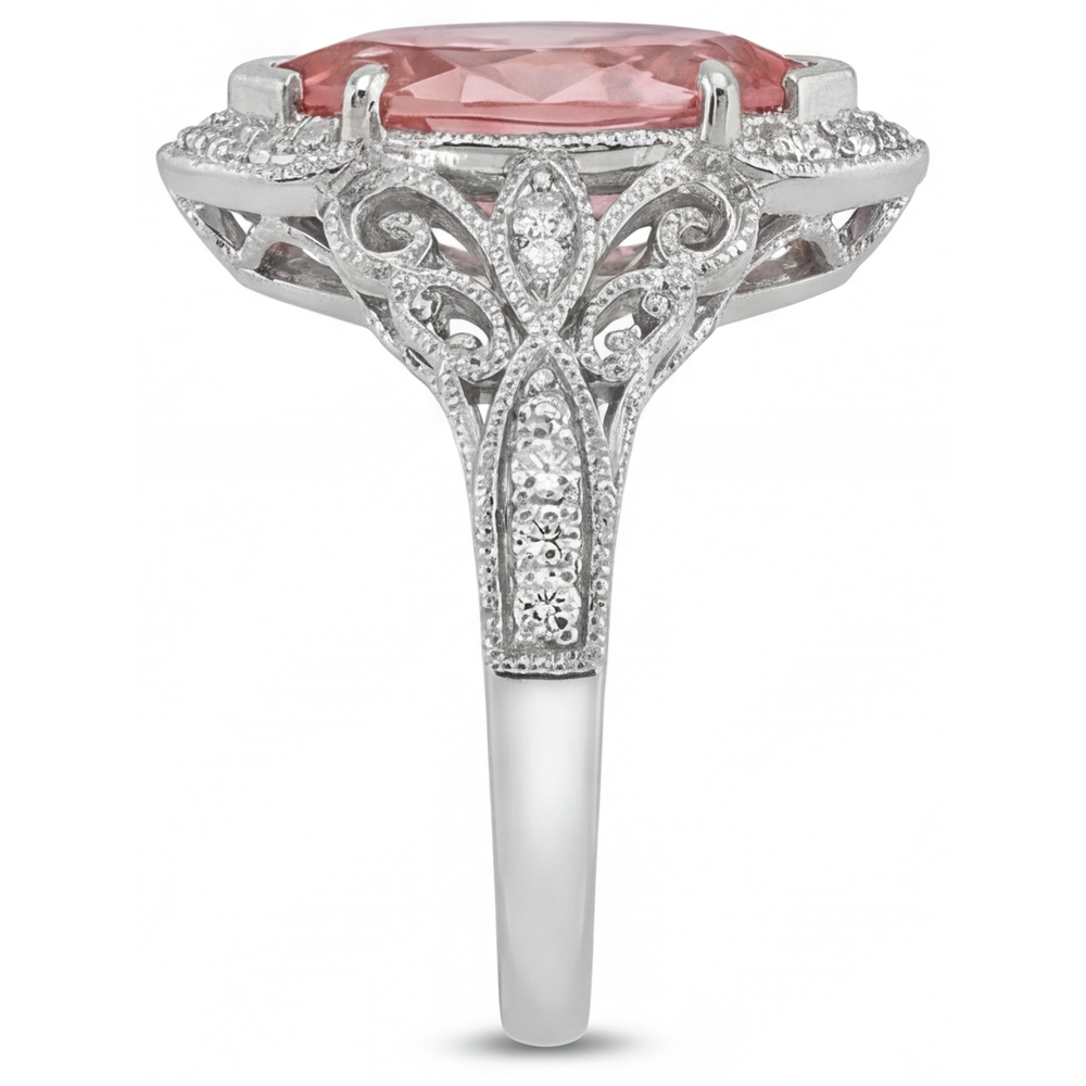 Halo-Ring mit geteilter Ringschiene aus 14 Karat Weißgold mit echtem pfirsichfarbenem Padparadscha-Saphir im Marquise-Schliff, 2,3 Karat
