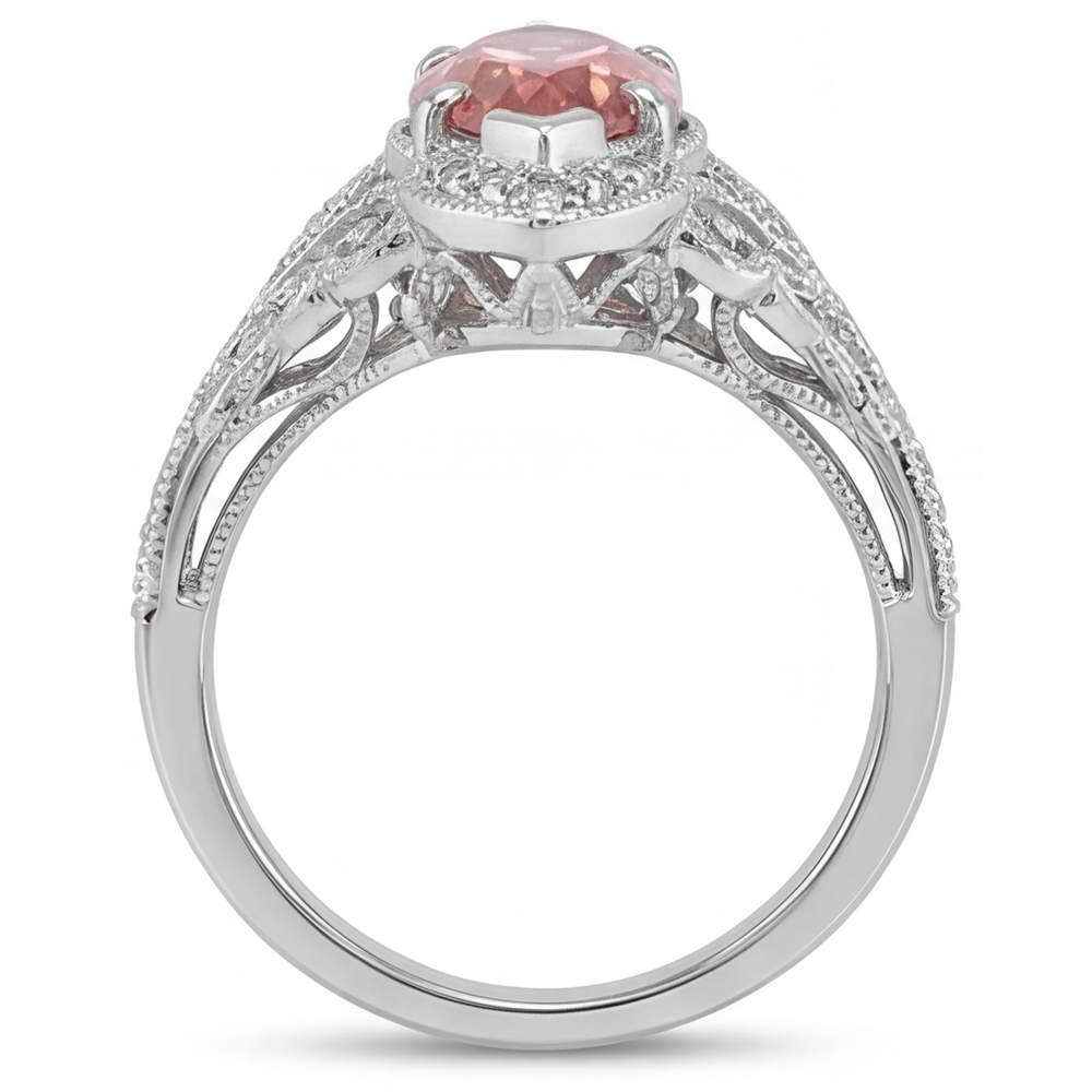 Halo-Ring mit geteilter Ringschiene aus 14 Karat Weißgold mit echtem pfirsichfarbenem Padparadscha-Saphir im Marquise-Schliff, 2,3 Karat