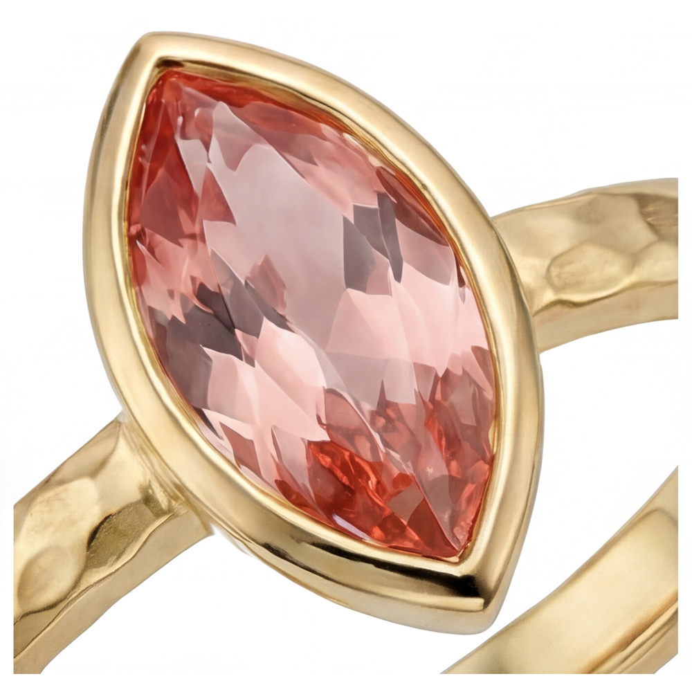 Pfirsich-Saphir Verlobungsring 2 Karat Natürlicher Padparadscha Marquise Lünette Solitär 14 Karat Gelbgold
