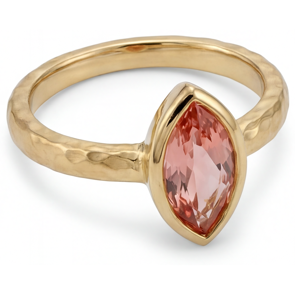 Pfirsich-Saphir Verlobungsring 2 Karat Natürlicher Padparadscha Marquise Lünette Solitär 14 Karat Gelbgold