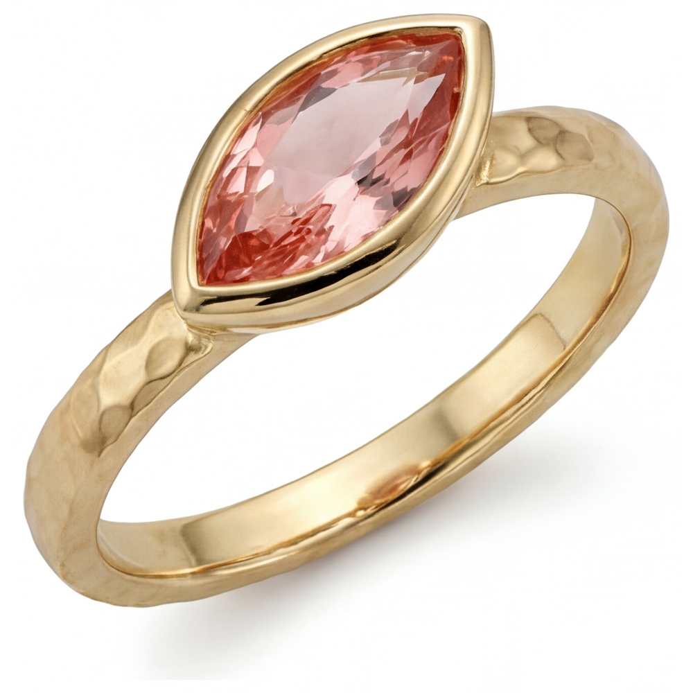 Pfirsich-Saphir Verlobungsring 2 Karat Natürlicher Padparadscha Marquise Lünette Solitär 14 Karat Gelbgold