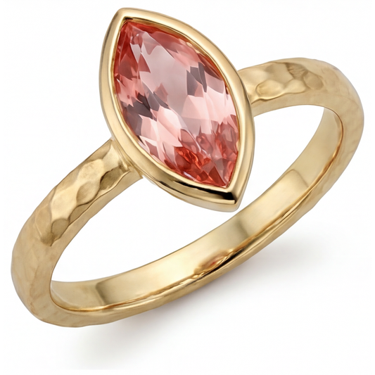 Pfirsich-Saphir Verlobungsring 2 Karat Natürlicher Padparadscha Marquise Lünette Solitär 14 Karat Gelbgold
