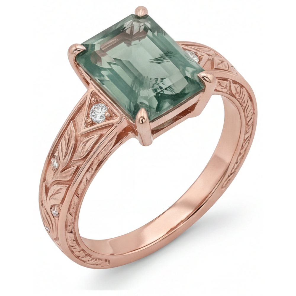 Moss Agate Edelstein-Ring 2-Karat 14K Roségold – Frontansicht