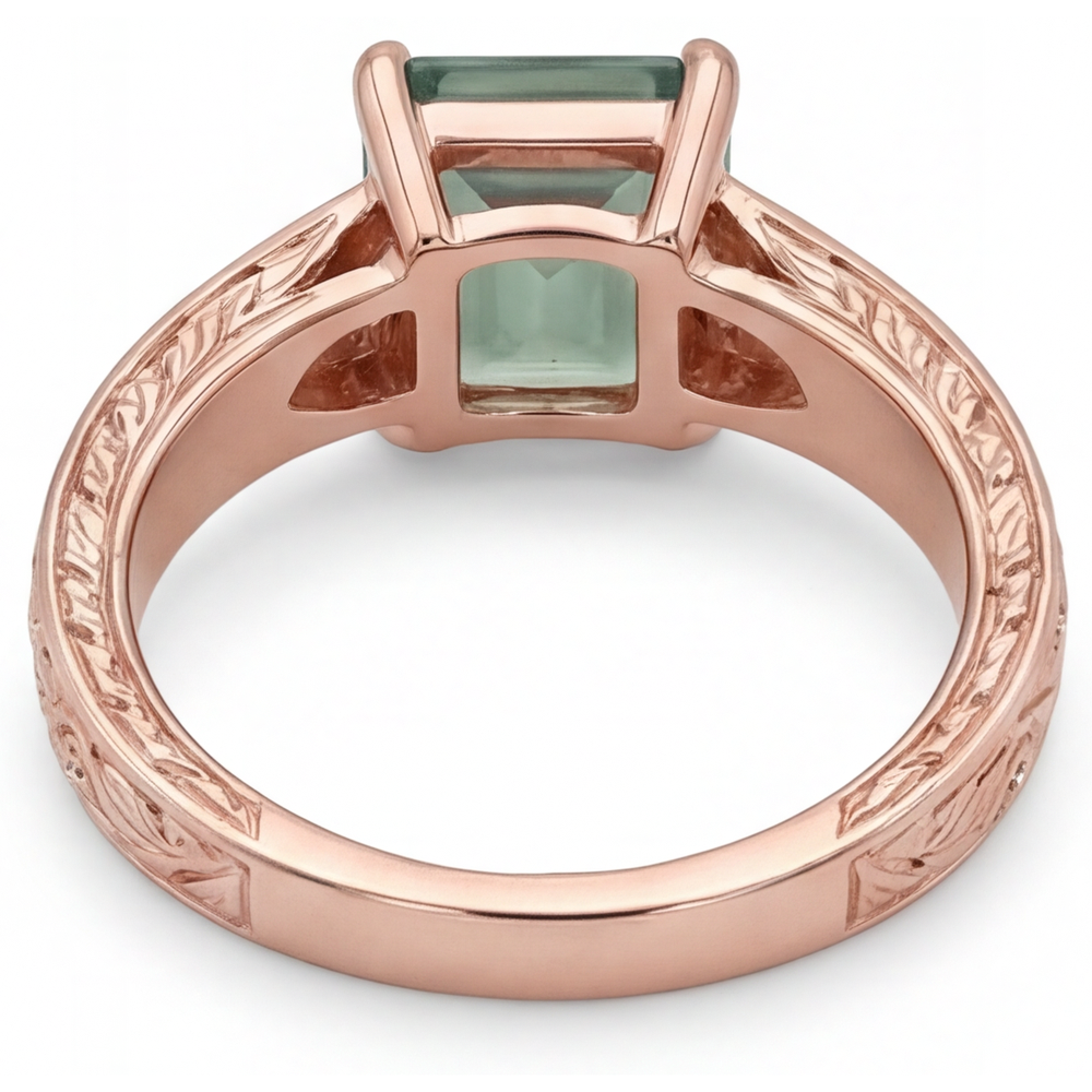 Authentischer Moss Agate Edelstein-Ring 2 Karat 14K Roségold – Schrägansicht