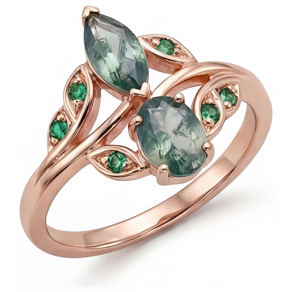 Natürlicher Moss Agate Edelstein-Ring 2,50 Karat 14 Karat Roségold – Hauptansicht