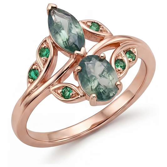 Natürlicher Moss Agate Edelstein-Ring 2,50 Karat 14 Karat Roségold – Hauptansicht