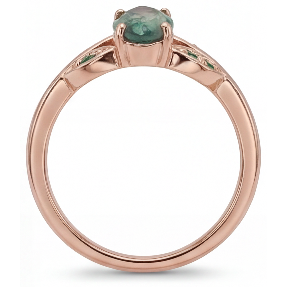 Marquise Moss Agate Ring in 14 Karat Roségold – Draufsicht