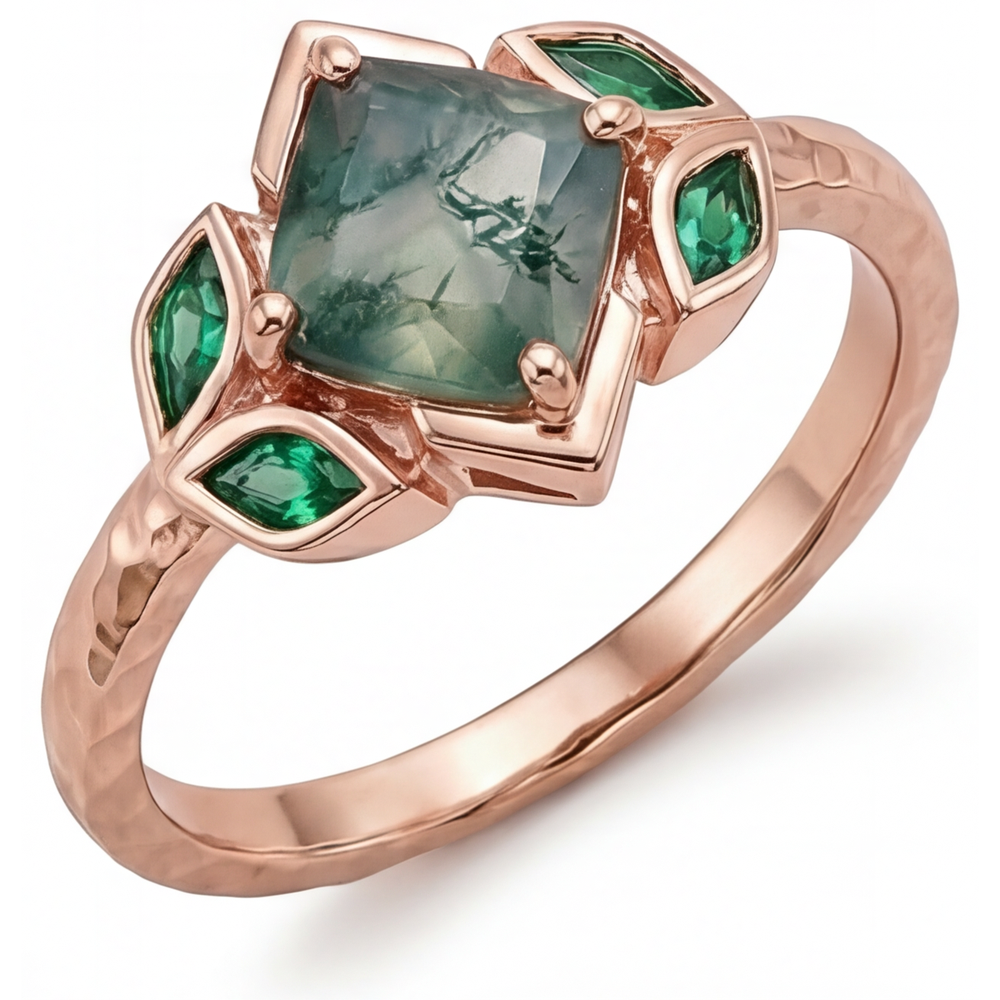 Edelstein-Ring 14K Roségold mit Moss Agate – Hauptansicht
