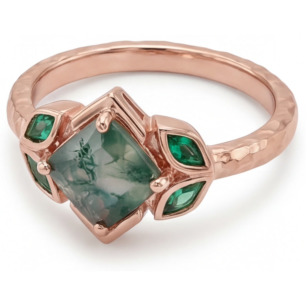 Handgefertigter Moss Agate Edelstein-Ring 2,50 Karat – Seitenansicht