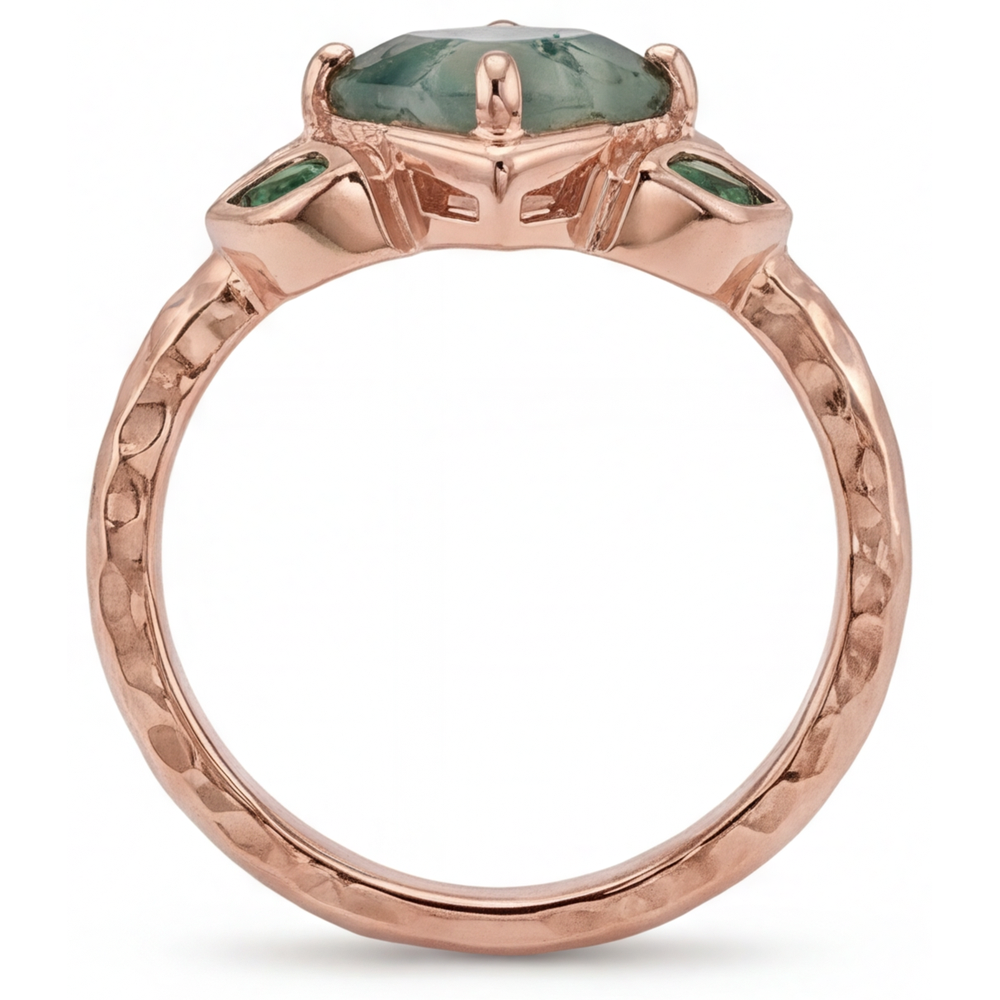 Moss Agate Prinzess Edelstein-Ring in 14K Roségold – Profilansicht