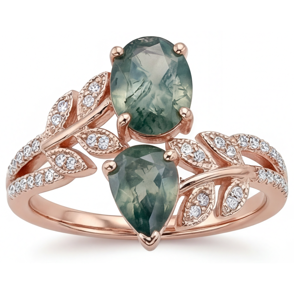 Moss Agate Oval Farbstein-Ring in 14K Roségold – Hauptansicht
