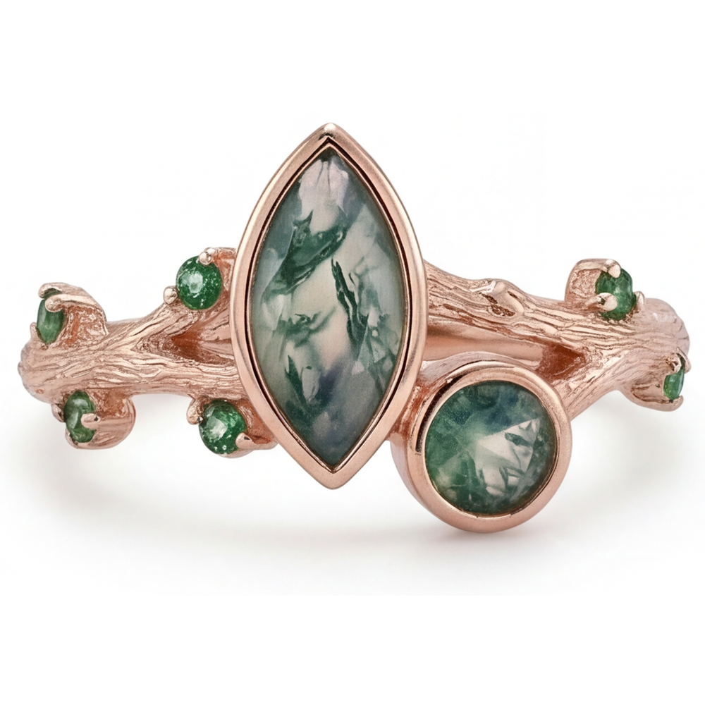 Moss Agate Schmuckstein-Ring 1,50-Karat 14K Roségold – Frontansicht