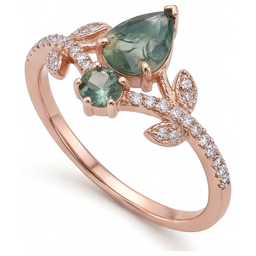 Natürlicher Moss Agate Schmuckstein-Ring – Frontansicht