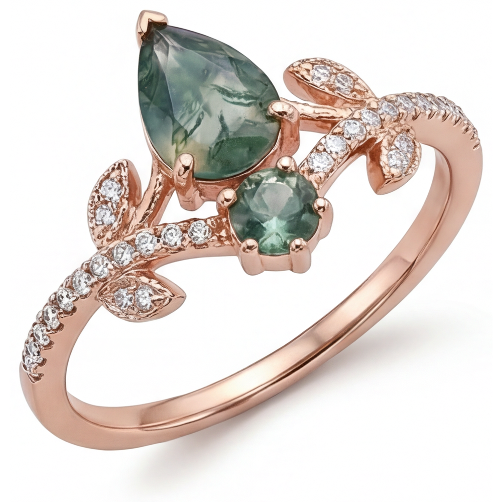 Schmuckstein-Ring 14K Roségold mit Moss Agate – Seitenansicht