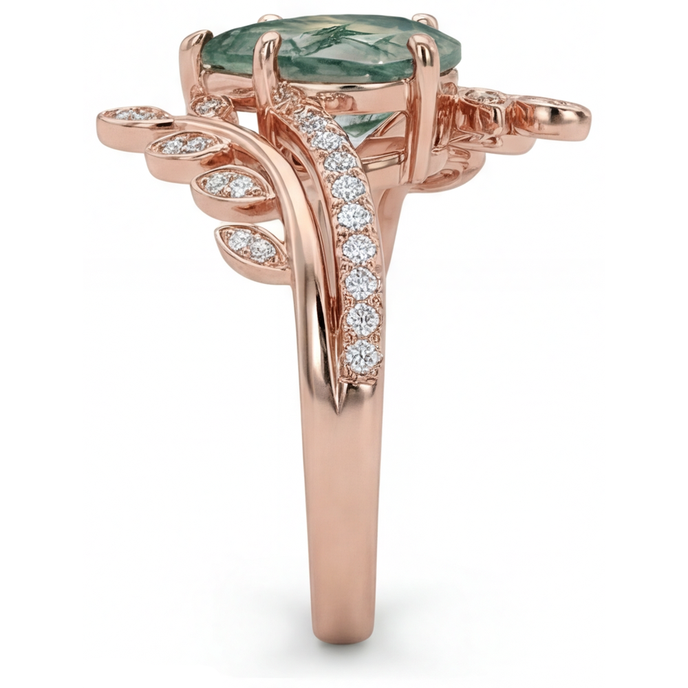 Natürlicher Moss Agate Schmuckstein-Ring – Profilansicht