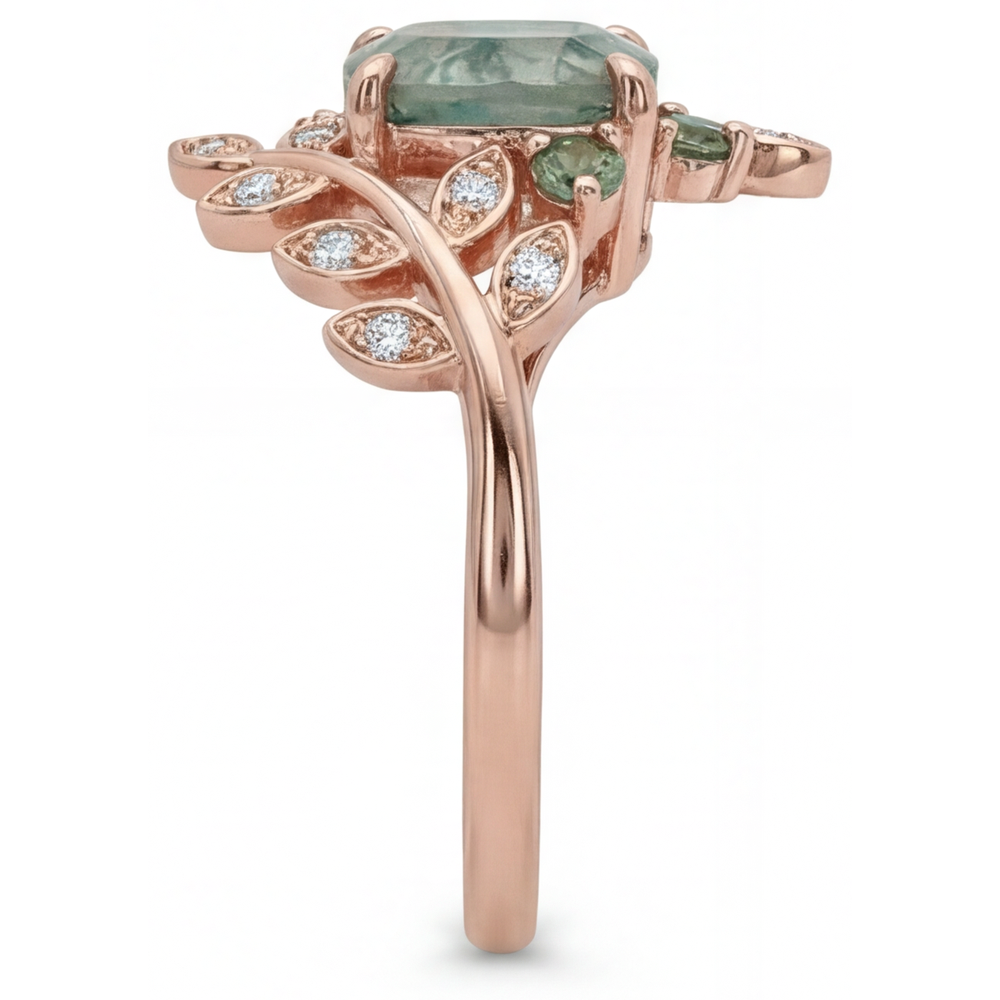 Schmuckstein-Ring 14K Roségold mit Moss Agate – Schrägansicht