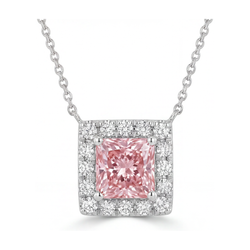 Halskette mit natürlichem rosa Diamant im Princess-Schliff, 0,95 Karat