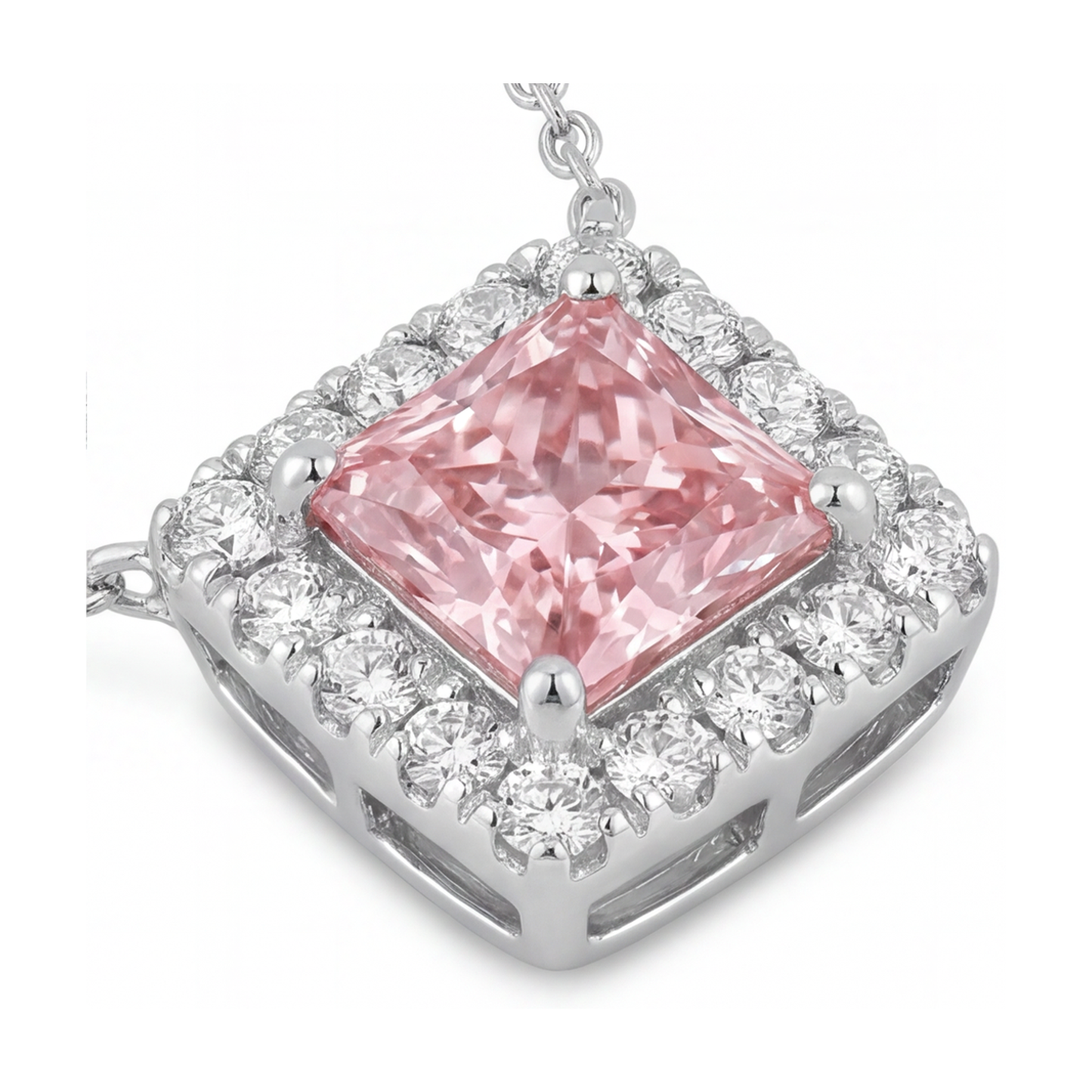 Halskette mit natürlichem rosa Diamant im Princess-Schliff, 0,95 Karat