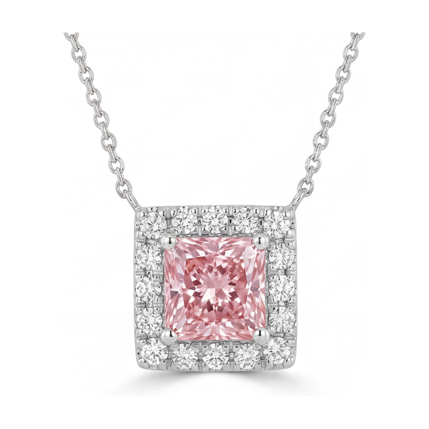 Halskette mit natürlichem rosa Diamant im Princess-Schliff, 0,95 Karat