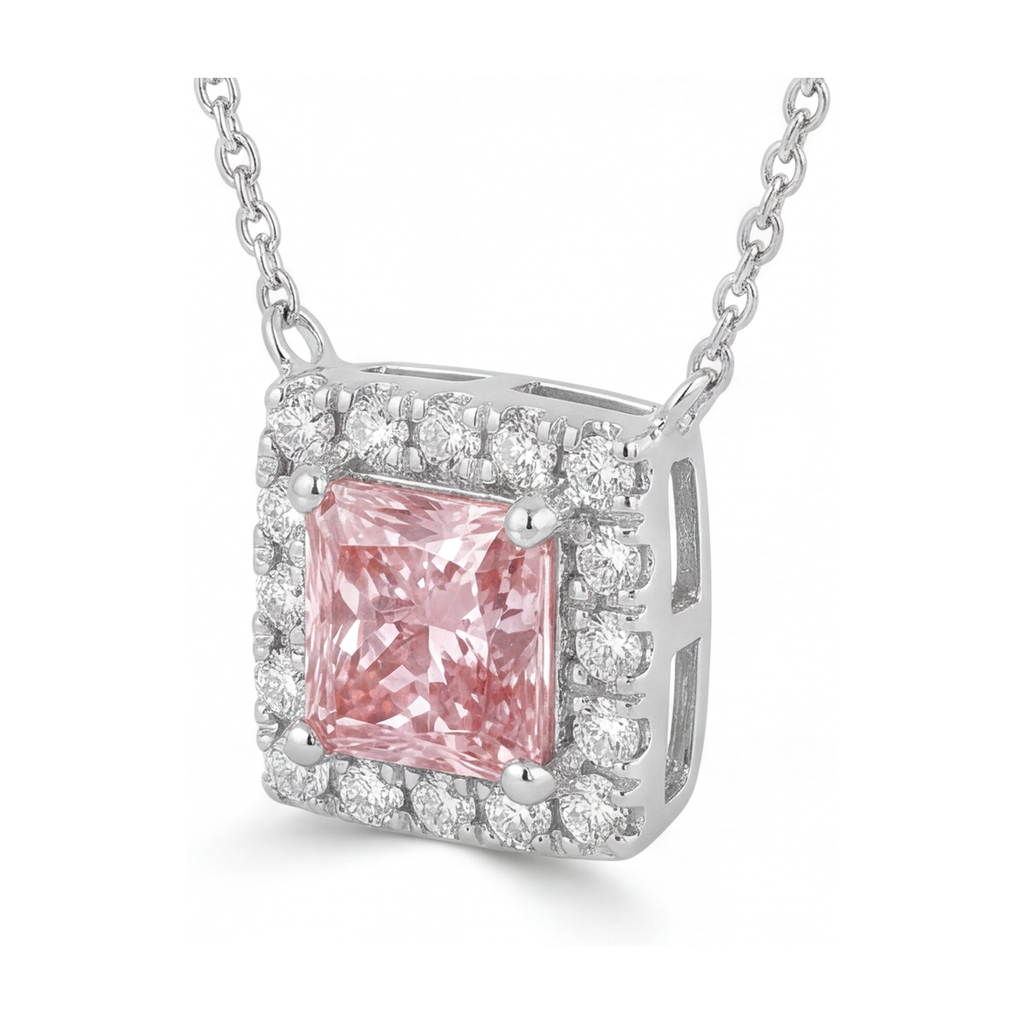Halskette mit natürlichem rosa Diamant im Princess-Schliff, 0,95 Karat