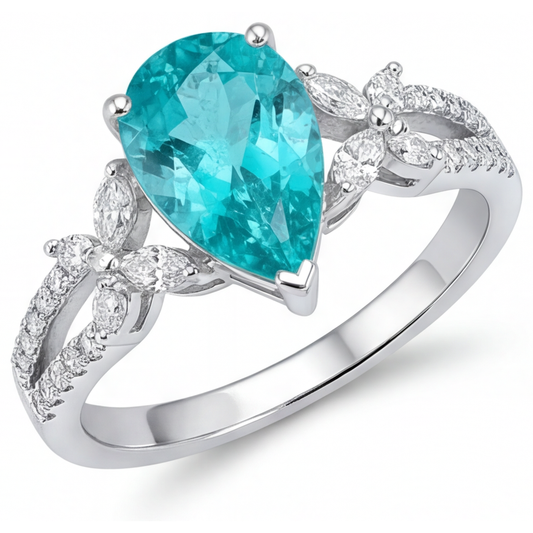 Eleganter Neon Paraiba Edelstein-Ring 2 Karat – Hauptansicht
