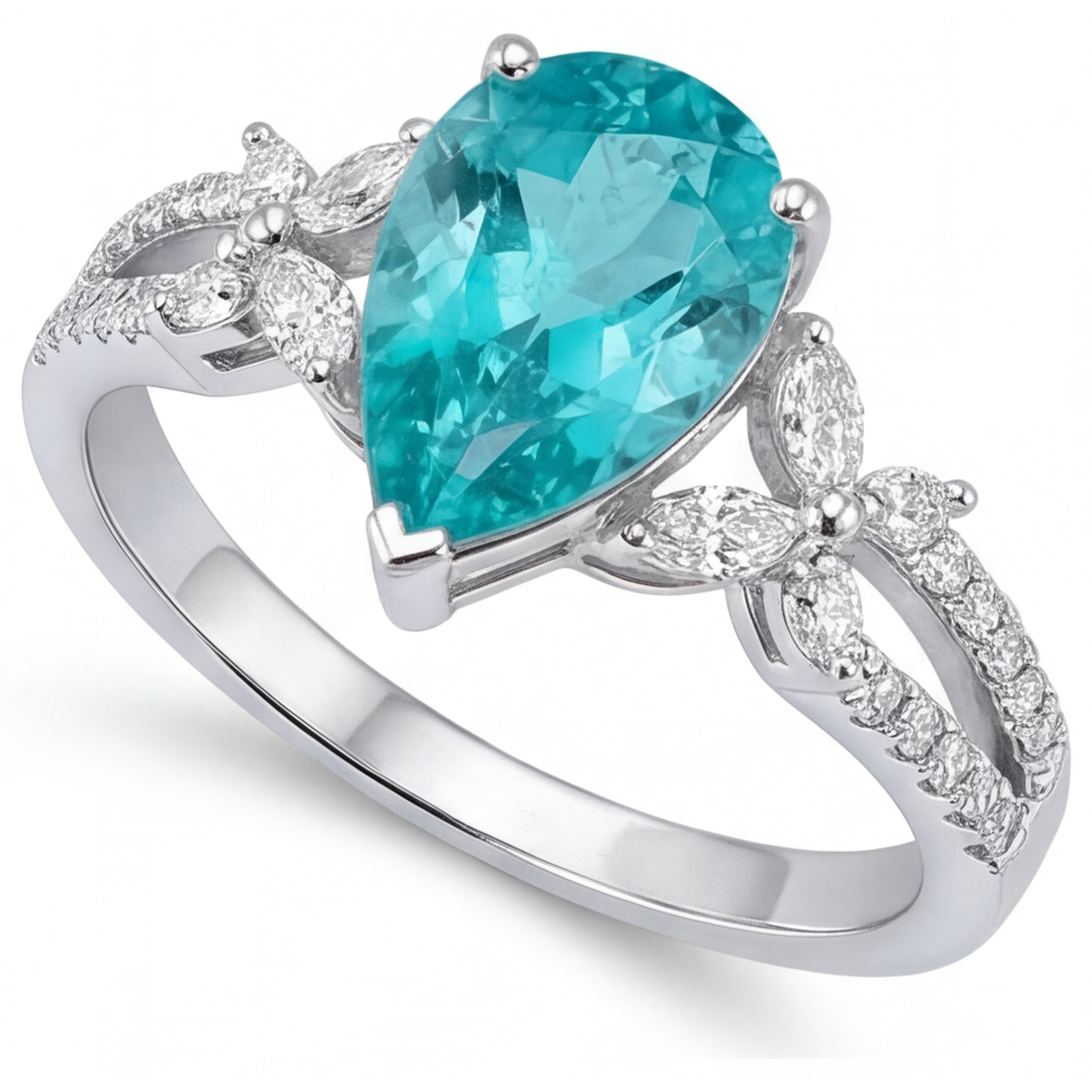 Edelstein-Ring 14K Weißgold mit Neon Paraiba – Seitenansicht
