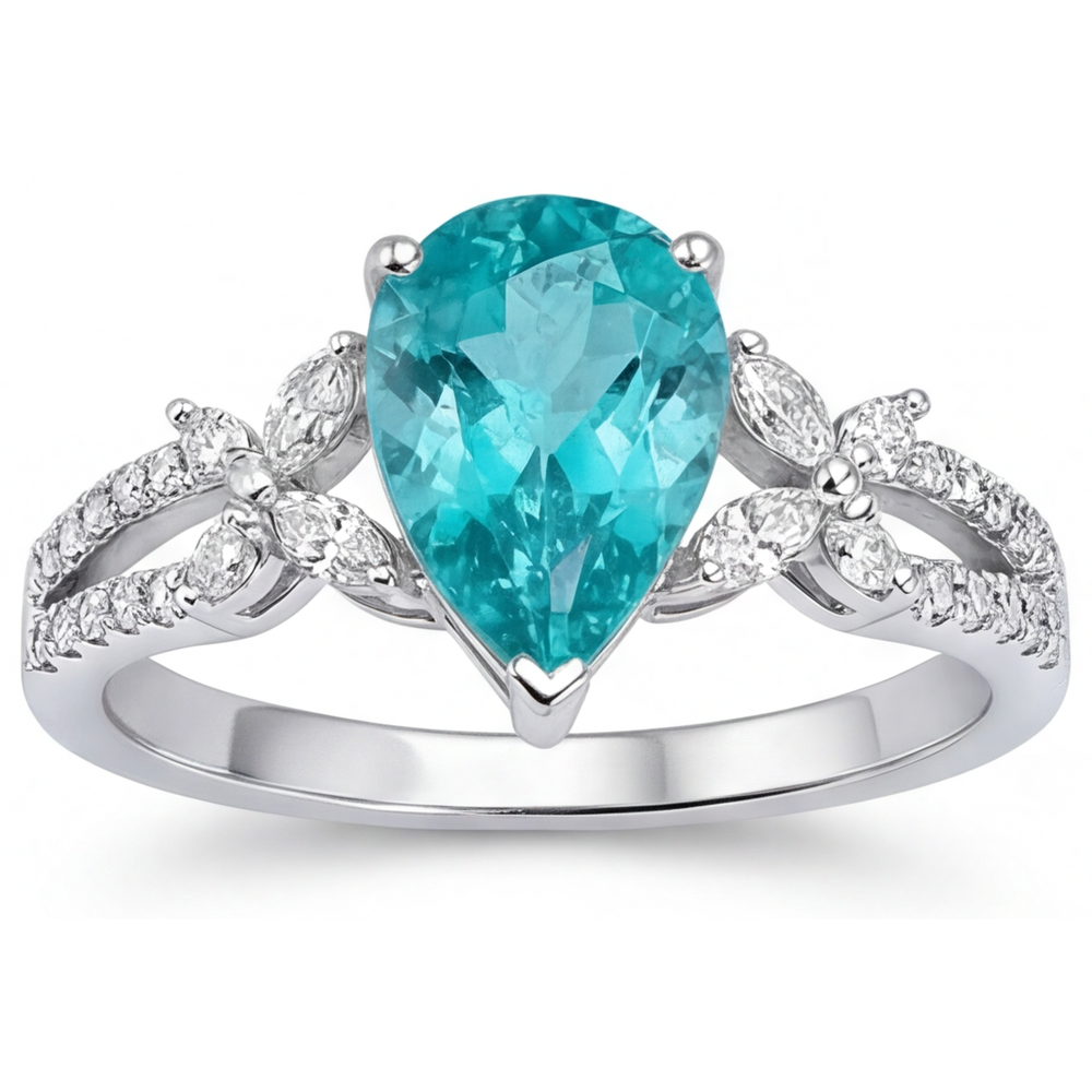 Birnen-Schliff Neon Paraiba Ring in 14K Weißgold – Draufsicht