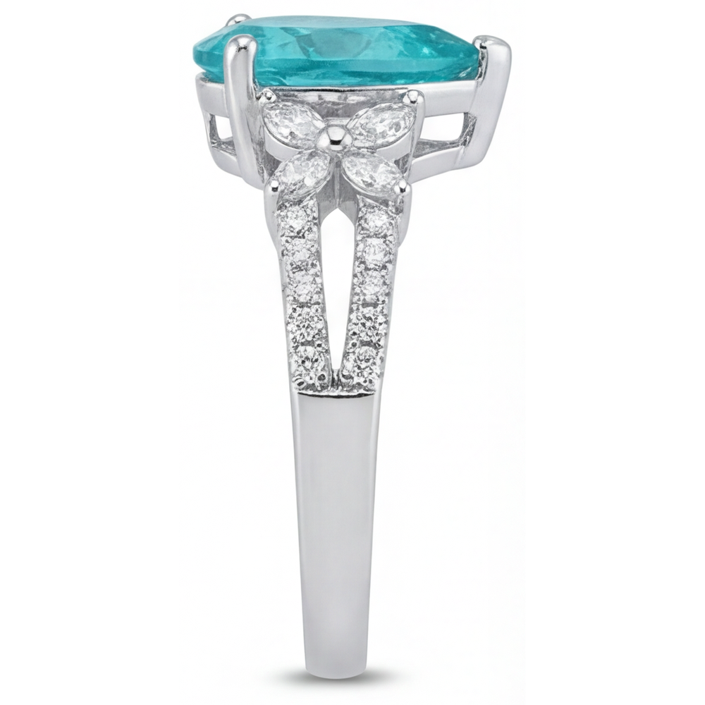 Birnen-Schliff Neon Paraiba Ring in 14K Weißgold – Rückansicht