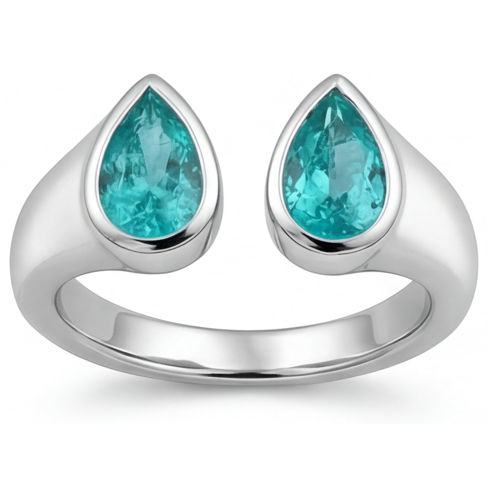 Neon Paraiba Birnen-Schliff Farbstein-Ring in 14K Weißgold – Draufsicht