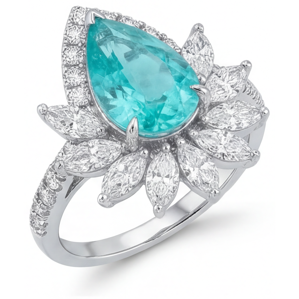 Natürlicher Neon Paraiba Halo-Fassung Ring – Seitenansicht