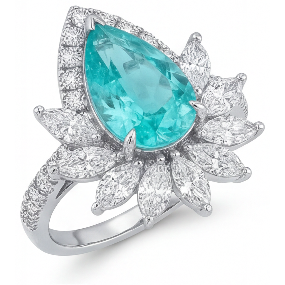 Natürlicher Neon Paraiba Halo-Fassung Ring – Schrägansicht