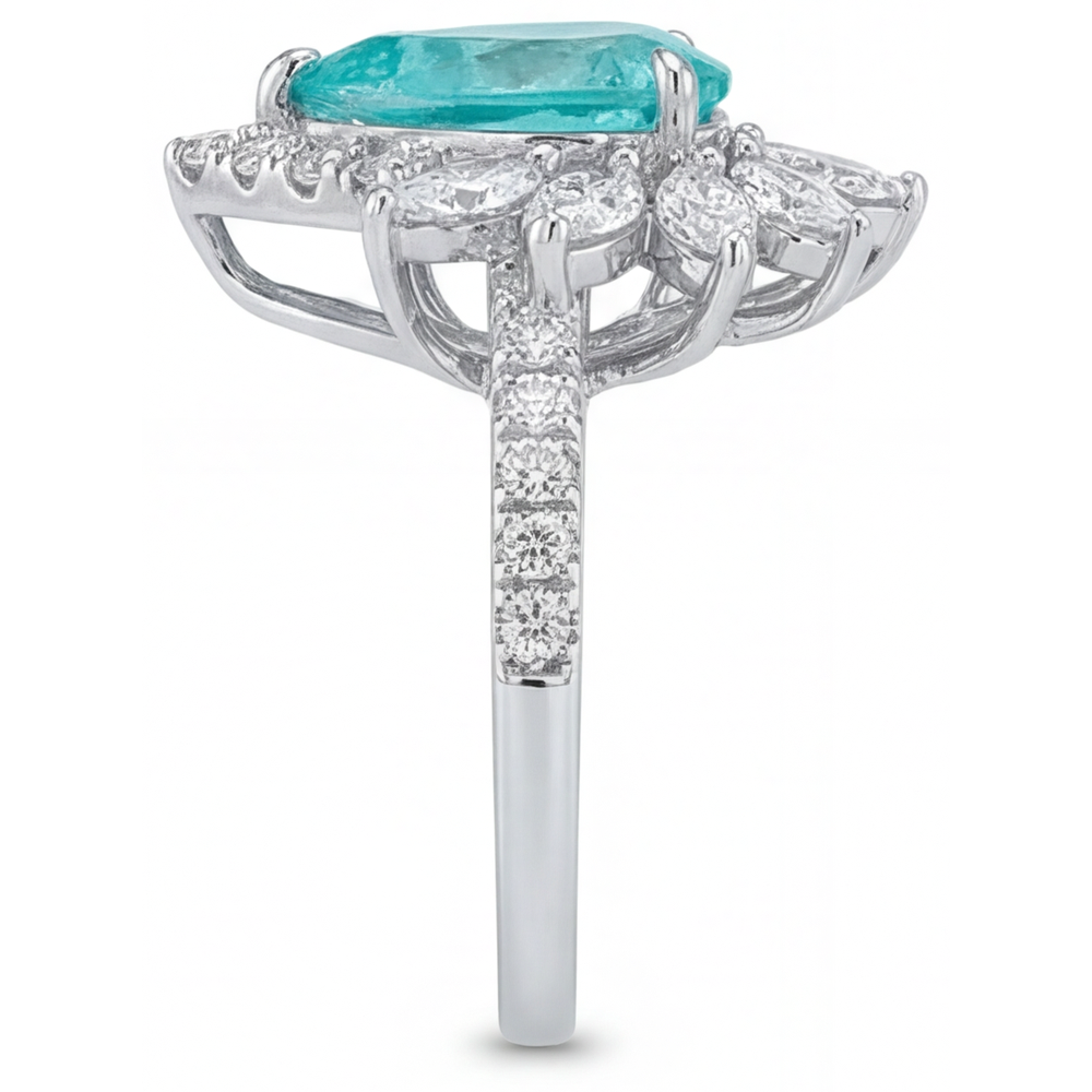 Natürlicher Neon Paraiba Halo-Fassung Ring 5 Karat 14K Weißgold – Profilansicht