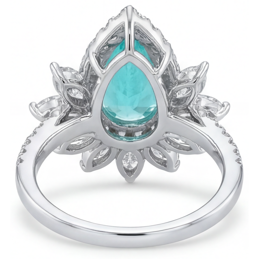 Tropfen-Schliff Neon Paraiba Ring in 14K Weißgold – Rückansicht