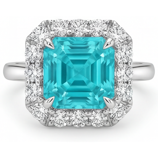 Neon Paraiba Halo-Ring 2-Karat 14K Weißgold – Hauptansicht