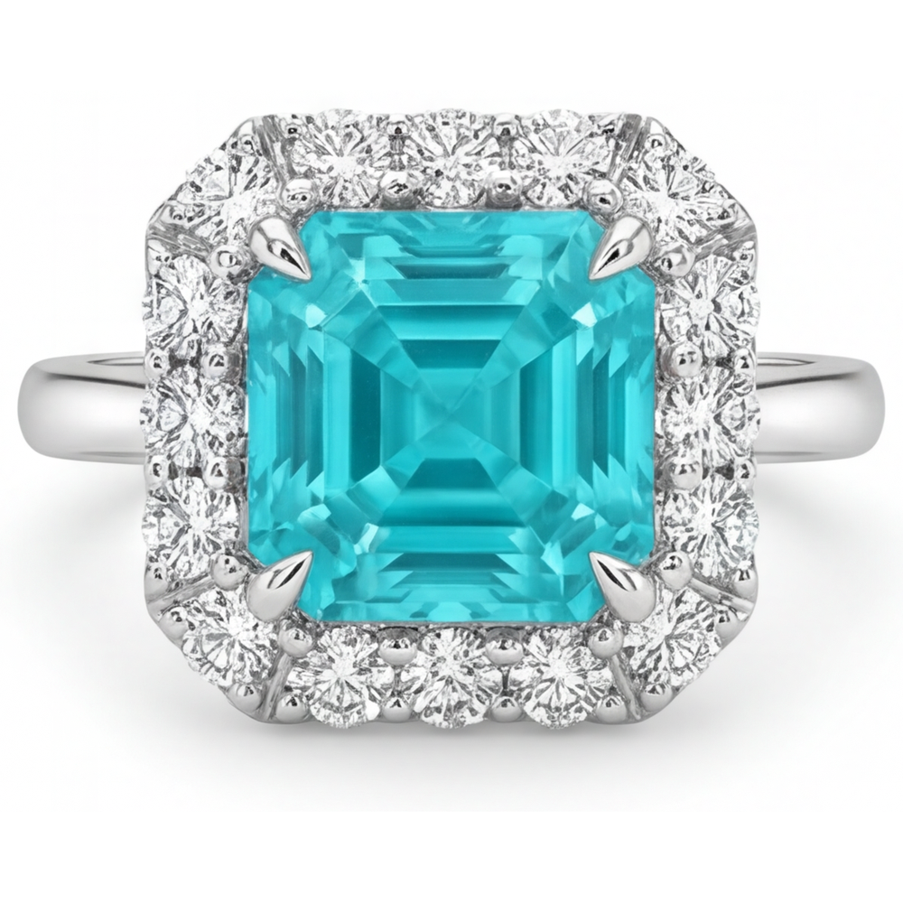Authentischer Neon Paraiba Halo-Ring 3,50 Karat 14K Weißgold – Hauptansicht
