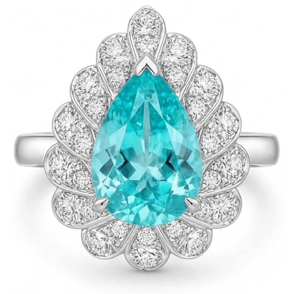 Tropfen-Schliff Neon Paraiba Ring in 14K Weißgold – Hauptansicht