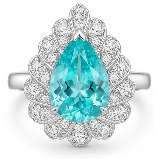 Tropfen-Schliff Neon Paraiba Ring in 14K Weißgold – Hauptansicht