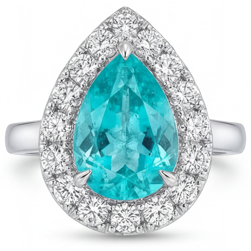 Halo-Ring 14K Weißgold mit Neon Paraiba – Hauptansicht
